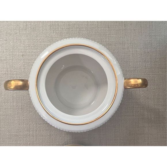 Bavaria Tirchenreuth Germany Porcelain Creamer and Sugar Bowl White Gold - Picture 3 of 7